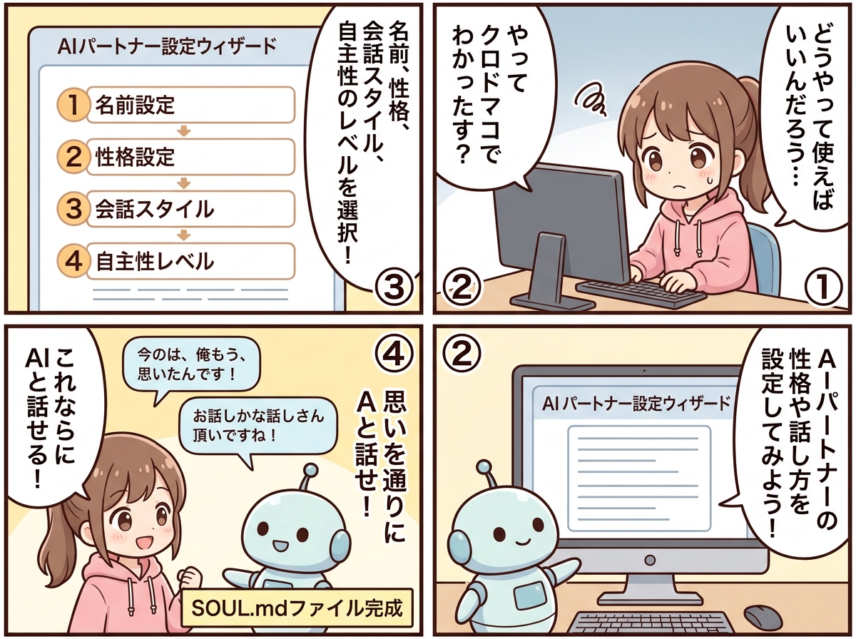 AIパートナー設定ウィザードの紹介マンガ