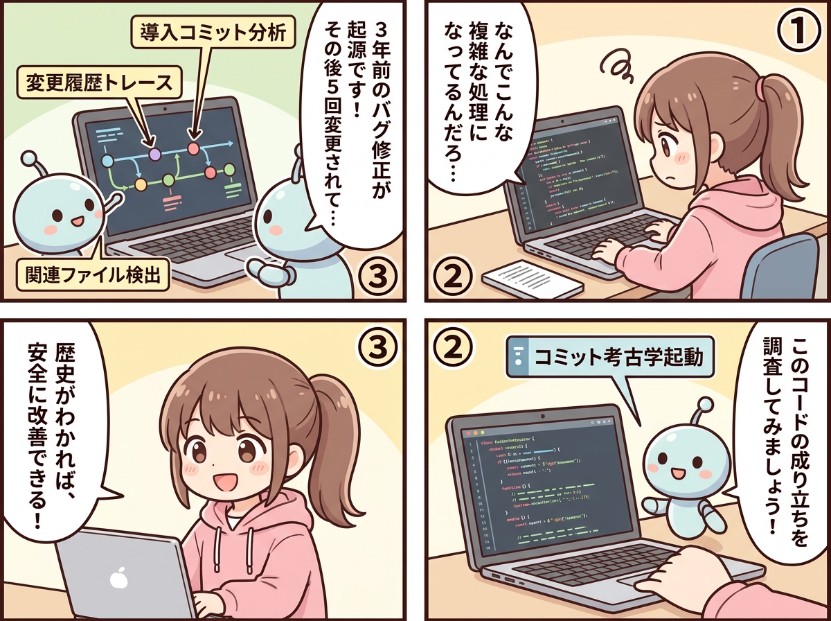 コミット考古学者の紹介マンガ
