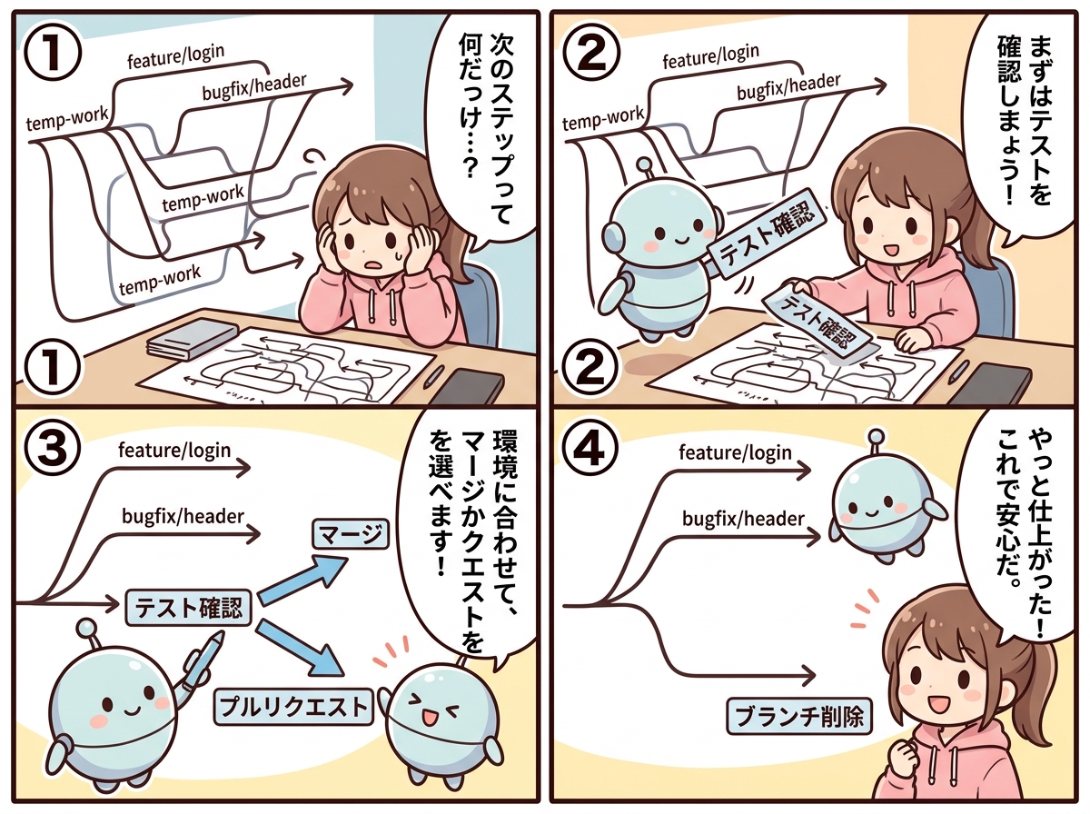 開発ブランチの仕上げの紹介マンガ