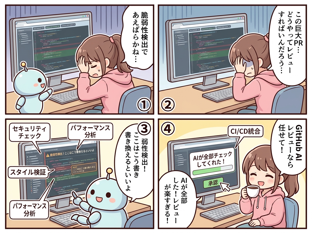 GitHub AIコードレビューの紹介マンガ