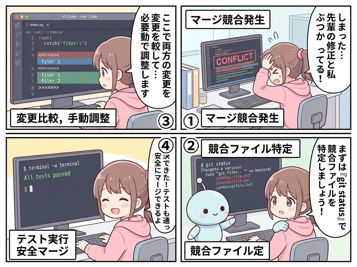 Gitマージ競合の解決の紹介マンガ